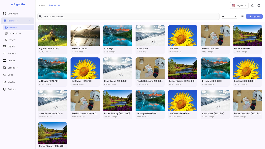 avSign.lite Resource Management - Upload and organize your media files