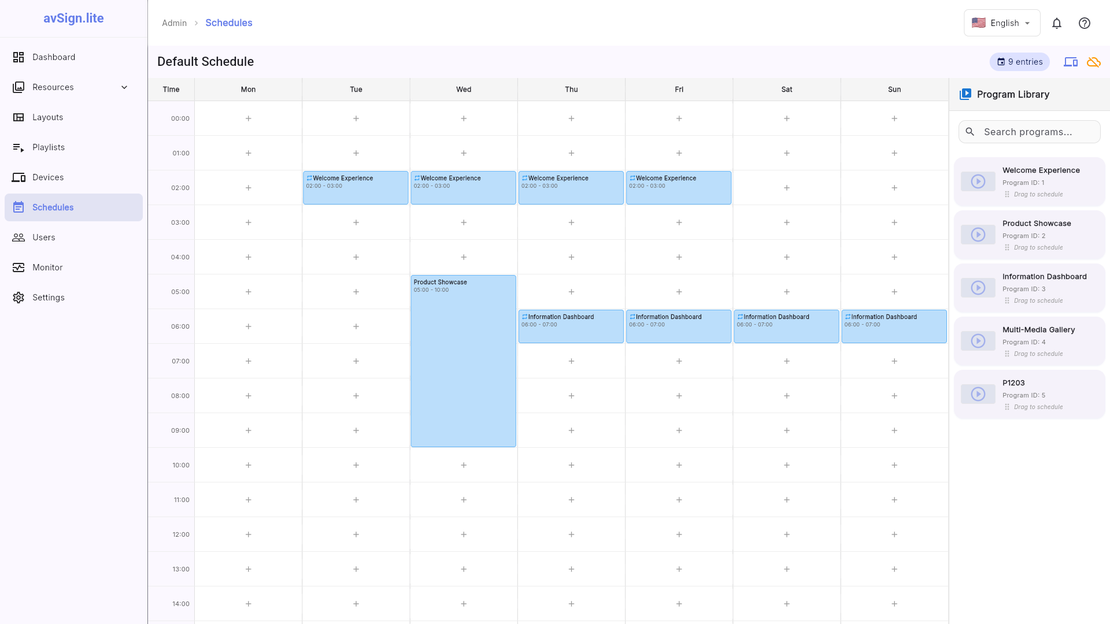 avSign.lite Scheduling - Time-based content automation